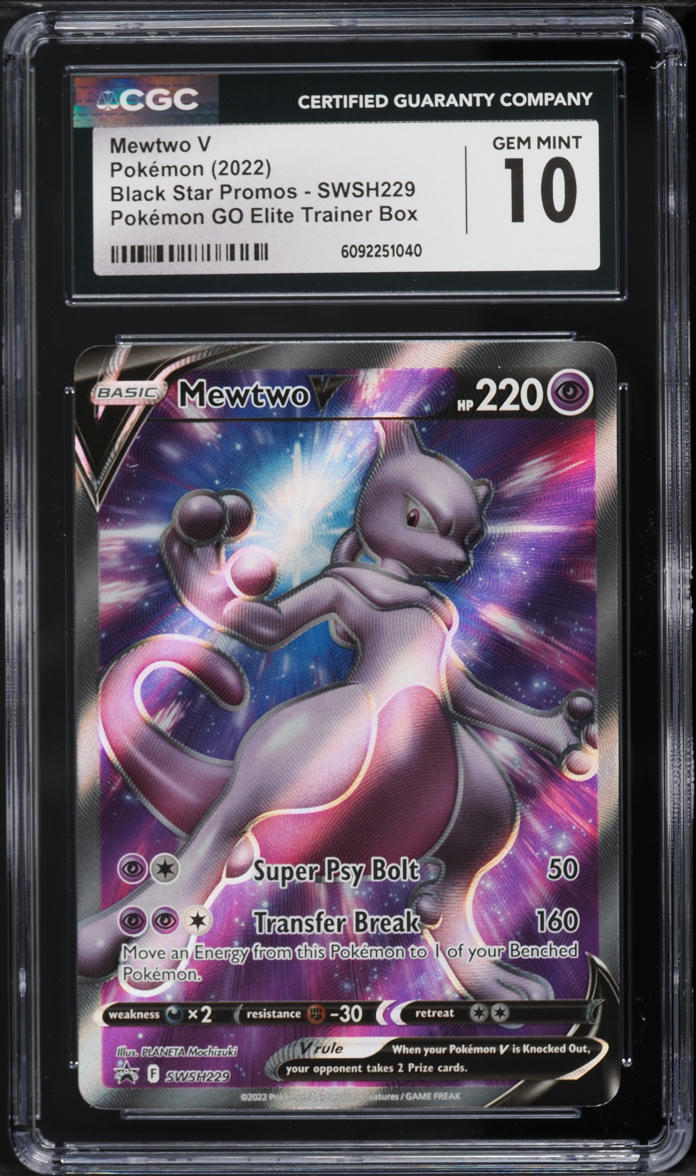 2022 Pokemon Sword & Shield Black Star Promo GO ETB Full Art Mewtwo V #SWSH229 CGC 10 GEM MINT