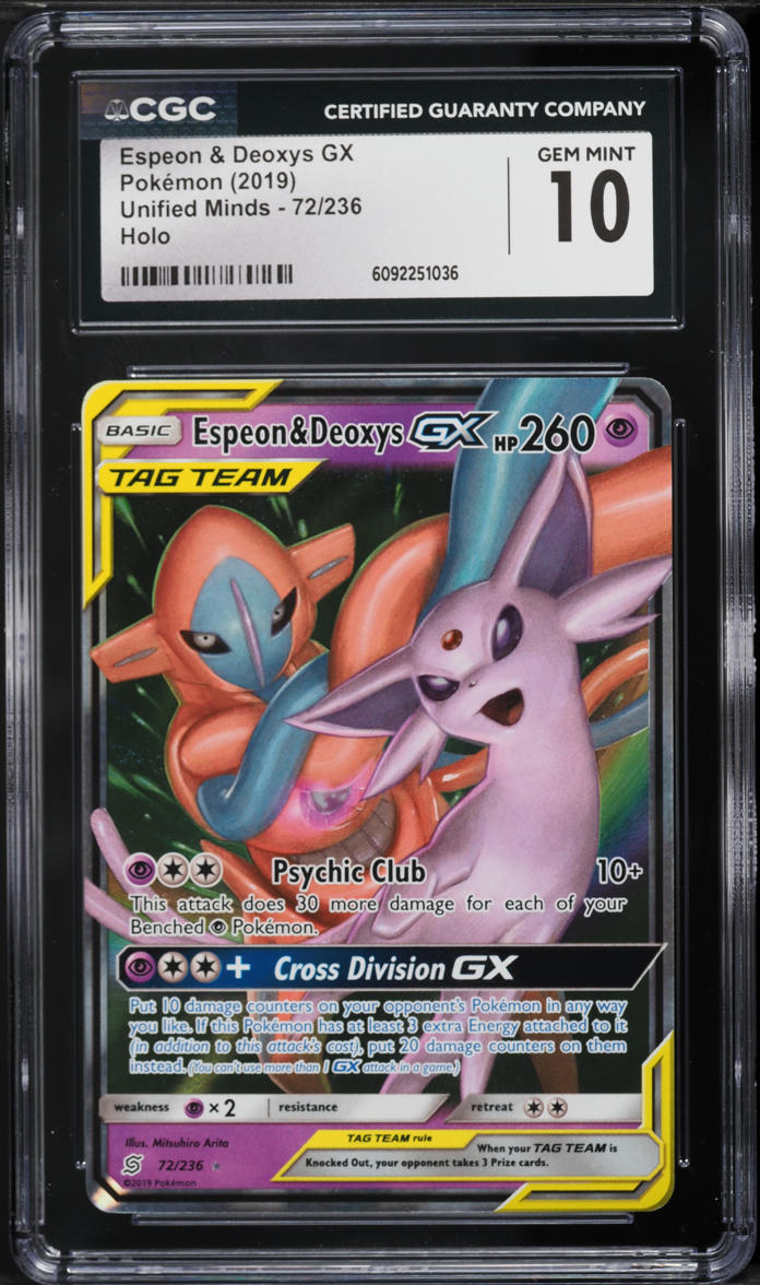 2019 Pokemon Sun & Moon Unified Minds Holo Espeon & Deoxys GX #72 CGC 10 GEM MINT