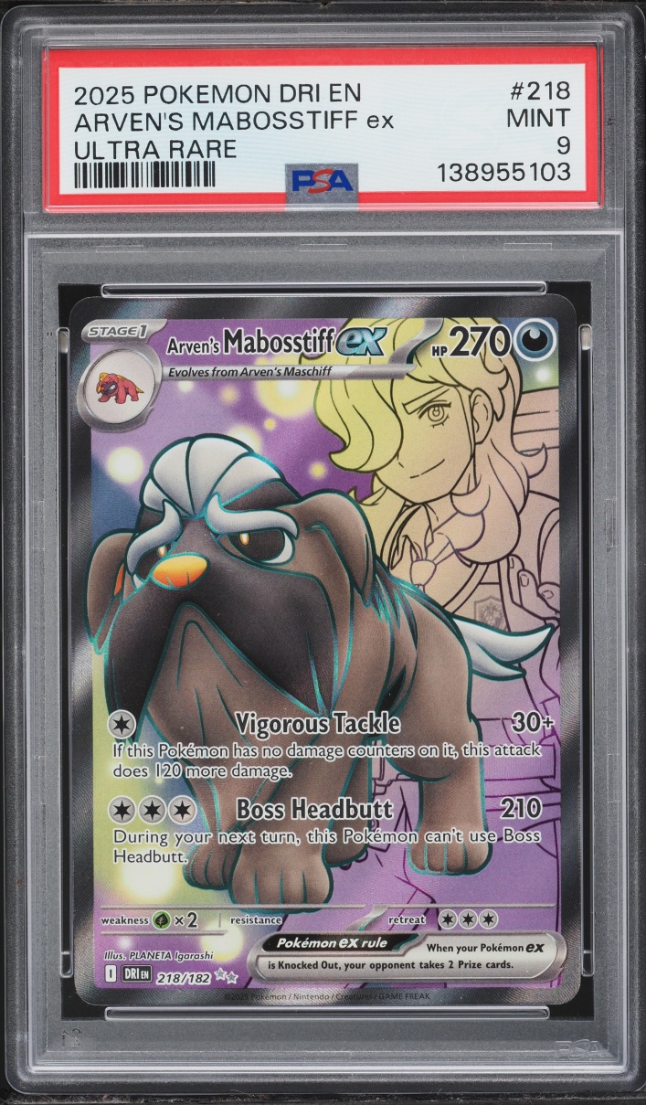 2025 Pokemon Scarlet & Violet Destined Rivals Full Art Arven's Mabosstiff EX #218 PSA 9 MINT