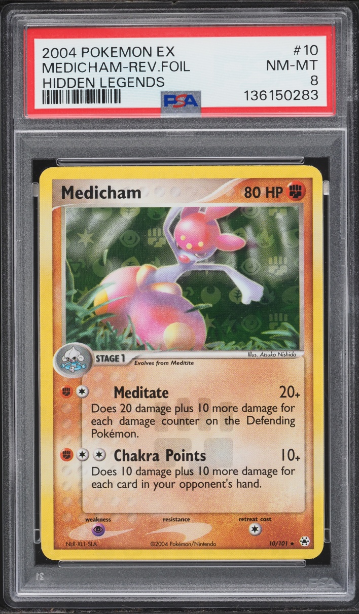 2004 Pokemon EX Hidden Legends Reverse Holo Medicham #10 PSA 8 NM-MT