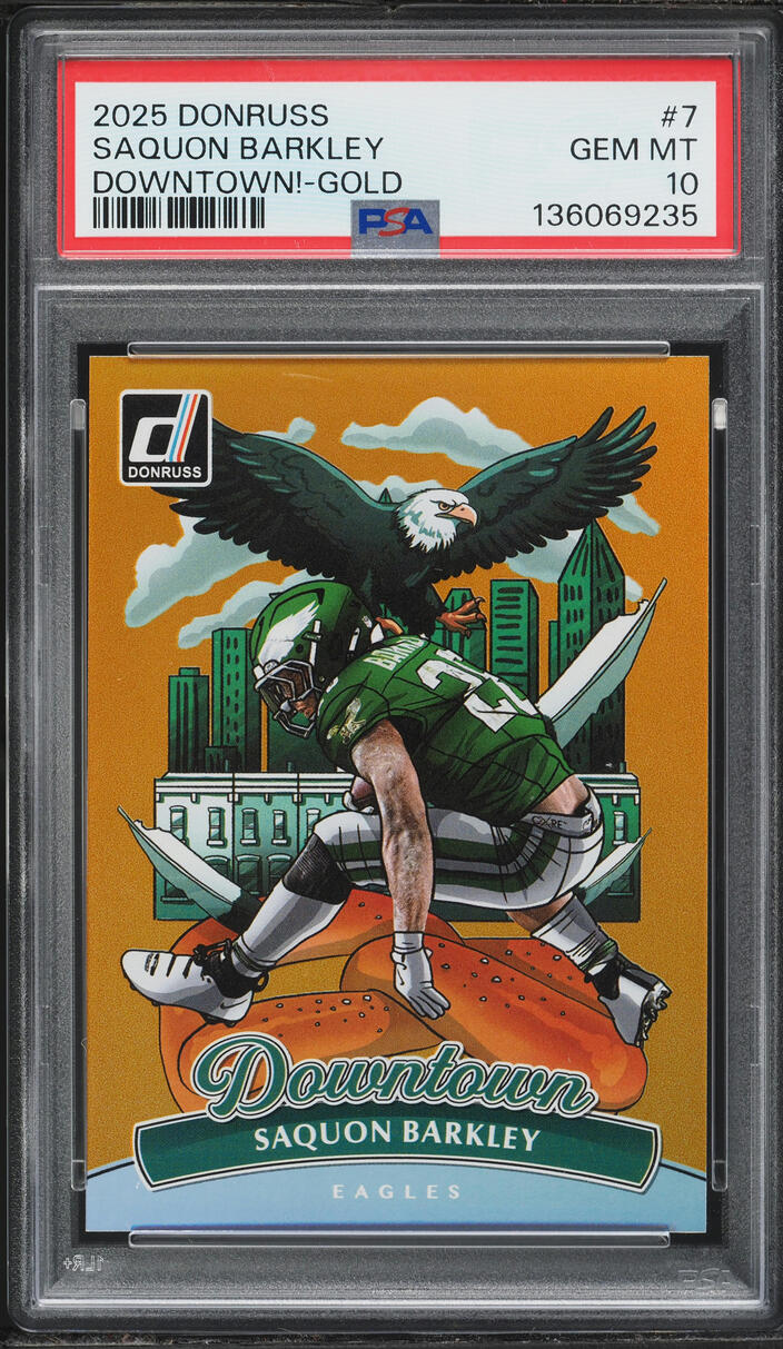 2025 Donruss Downtown! Gold Saquon Barkley /10 #7 PSA 10 GEM MINT