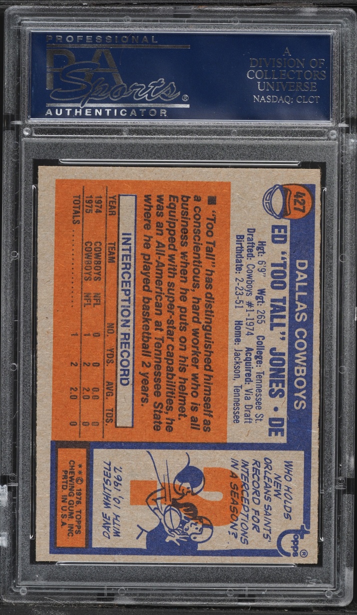 1976 Topps Football Ed "Too Tall" Jones ROOKIE #427 PSA 8 NM-MT