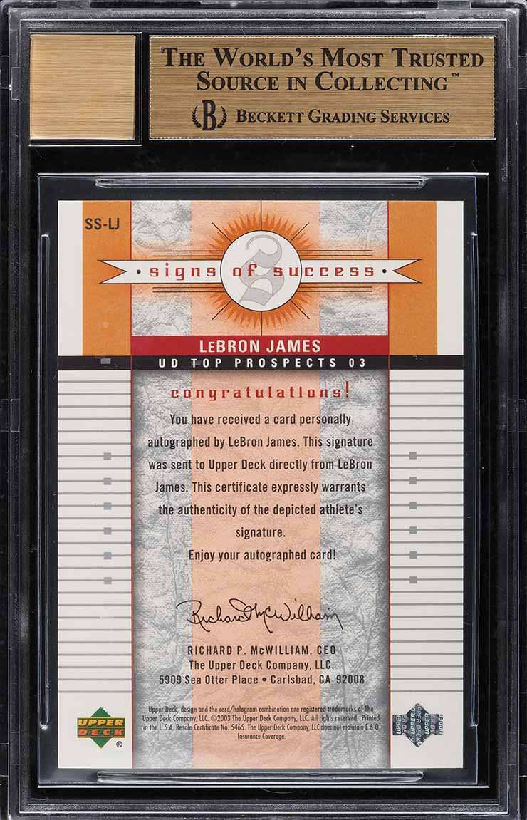 2003 Upper Deck Top Prospects Signs Of Success LeBron James ROOKIE AUTO BGS 9.5