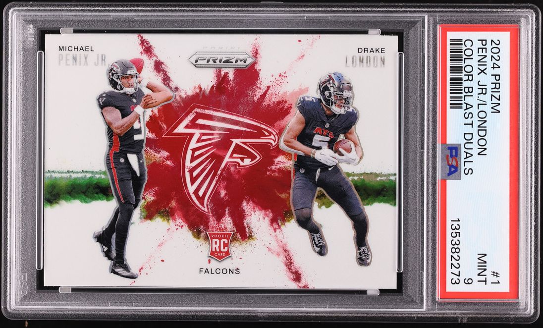 2024 Panini Prizm Color Blast Duals Michael Penix Jr. Drake London ROOKIE #1 PSA 9 MINT