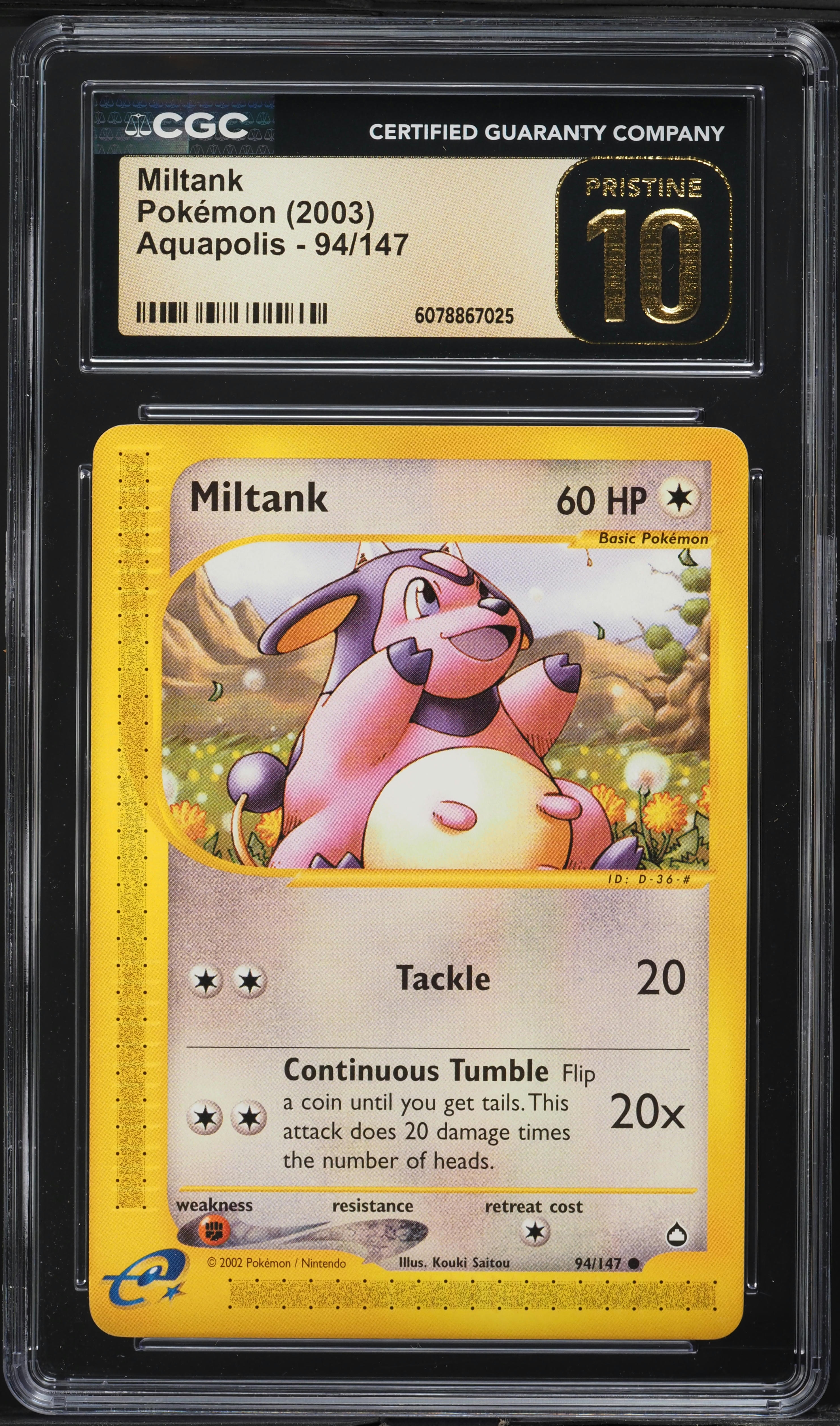 2003 Pokemon Aquapolis Miltank #94 CGC 10 PRISTINE