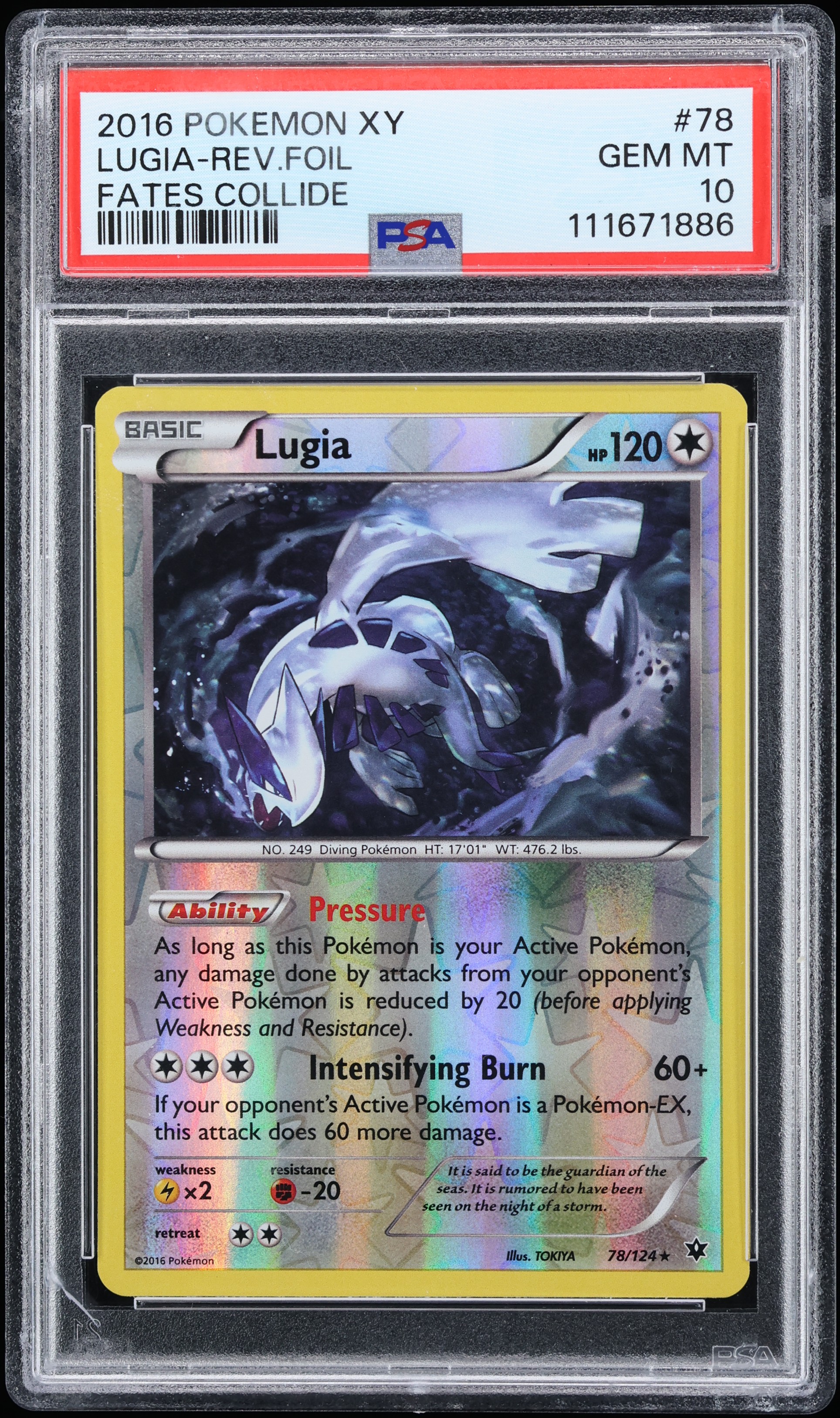 2016 Pokemon XY Fates Collide Reverse Holo Lugia #78 PSA 10 GEM MINT