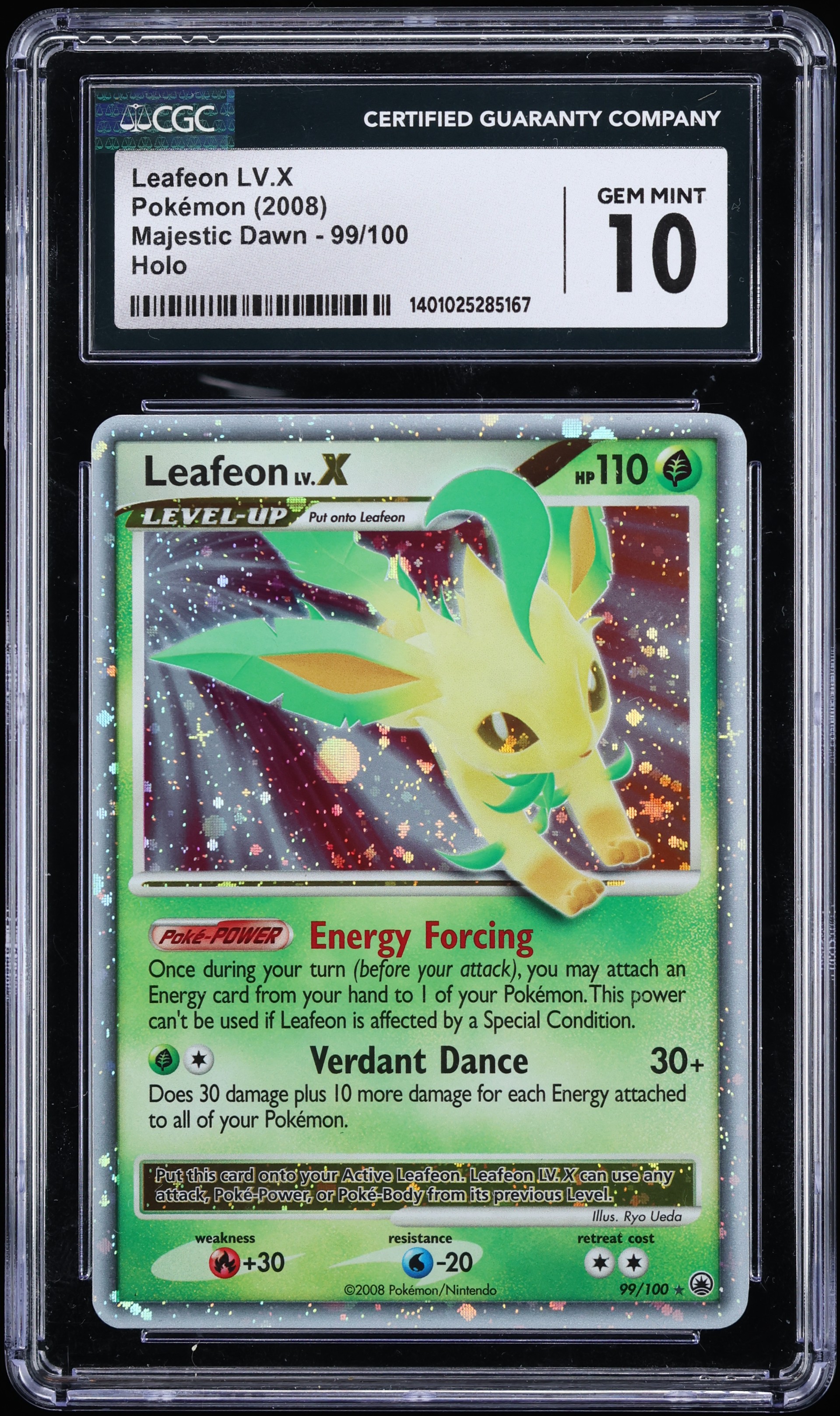 2008 Pokemon Diamond & Pearl Majestic Dawn Holo Leafeon LV.X #99 CGC 10 GEM MINT