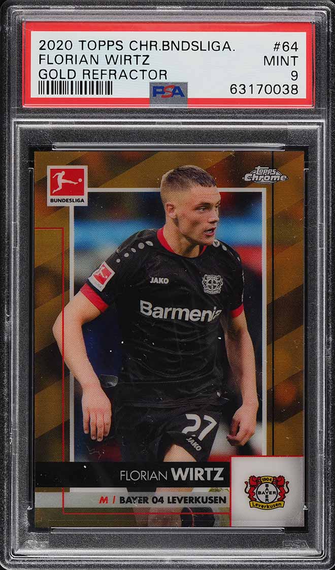 2020 Topps Chrome Bundesliga Gold Refractor Florian Wirtz ROOKIE /50 #64 PSA 9 MINT