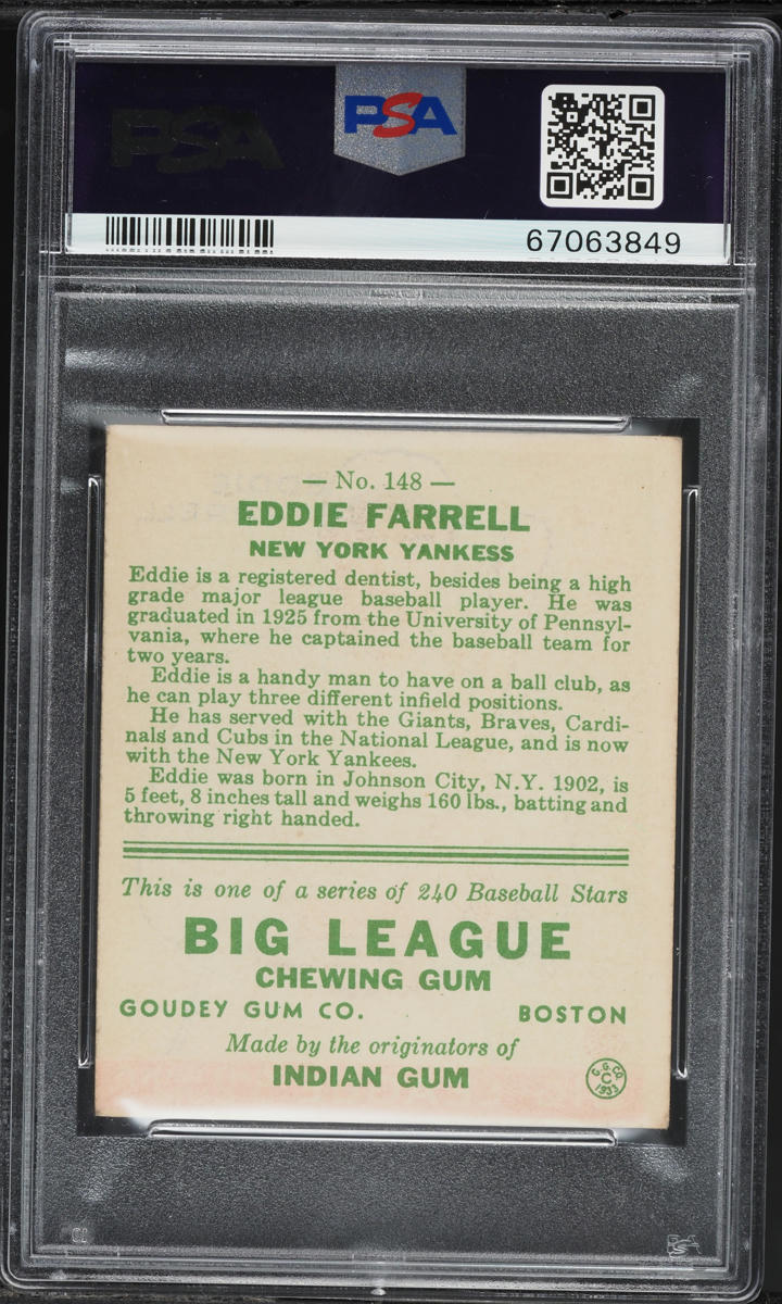 1933 Goudey Eddie Farrell #148 PSA 4 VGEX