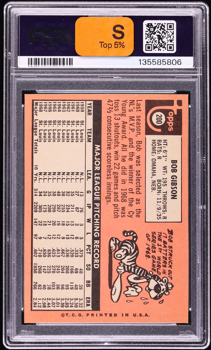 1969 Topps Bob Gibson #200 PSA 8 NM-MT
