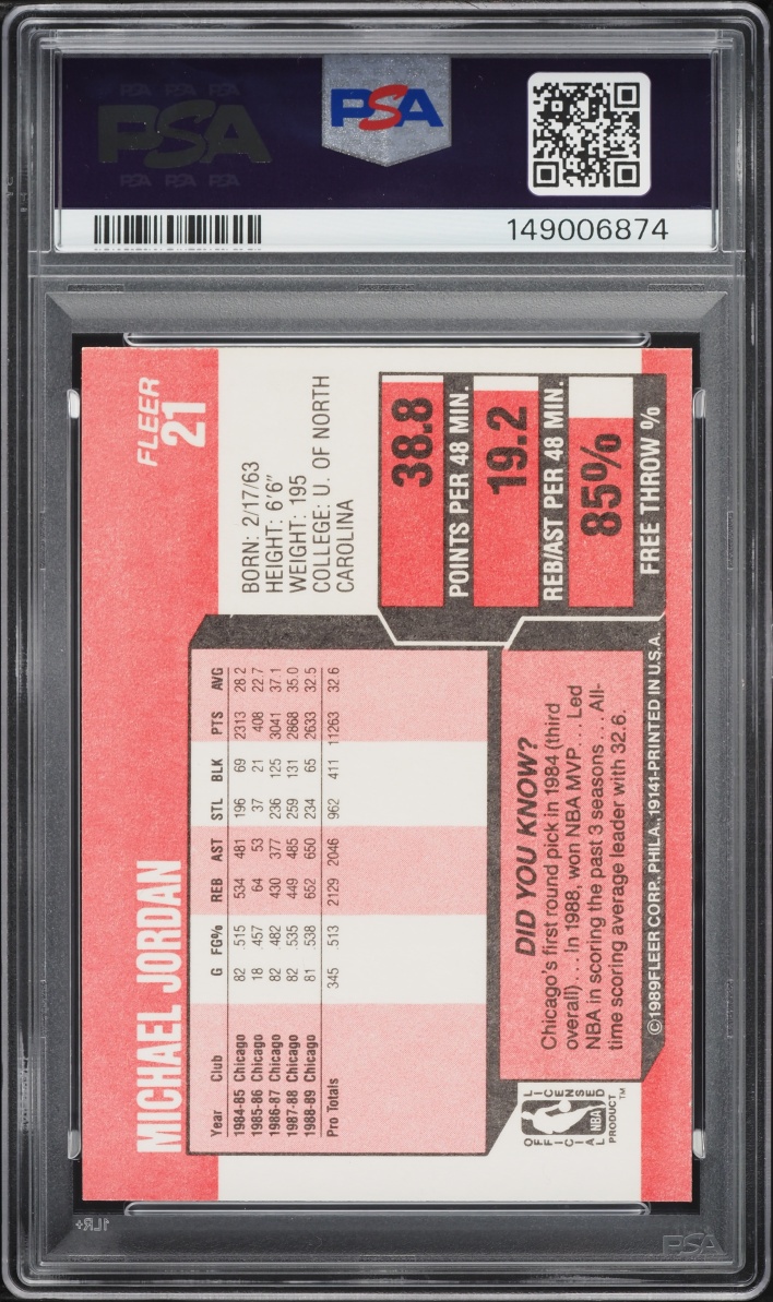 1989 Fleer Basketball Michael Jordan #21 PSA 6 EXMT