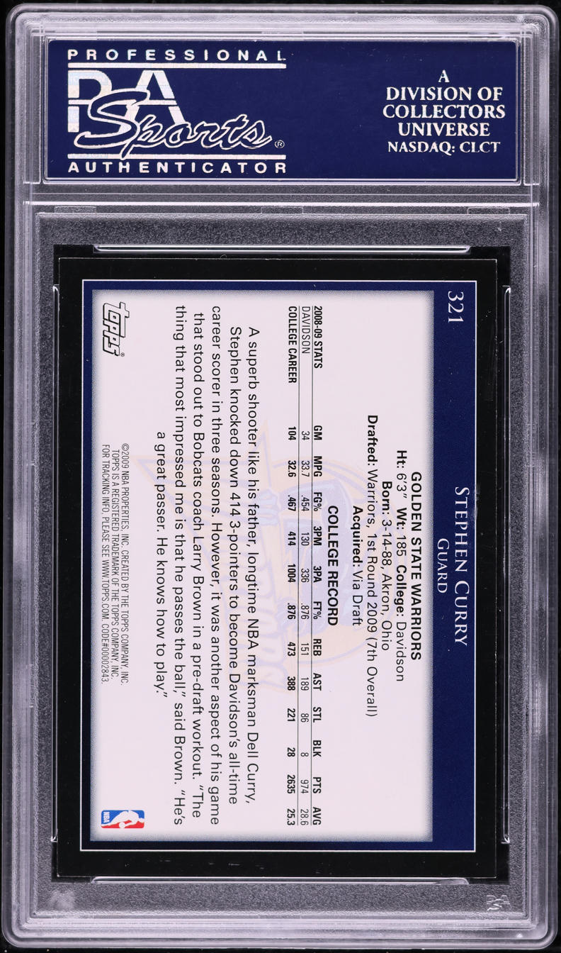 2009 Topps Basketball Stephen Curry ROOKIE #321 PSA 9 MINT