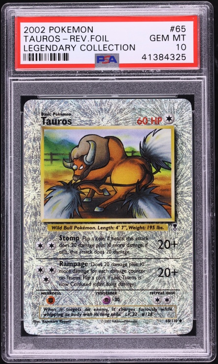 2002 Pokemon Legendary Collection Reverse Holo Tauros #65 PSA 10 GEM MINT