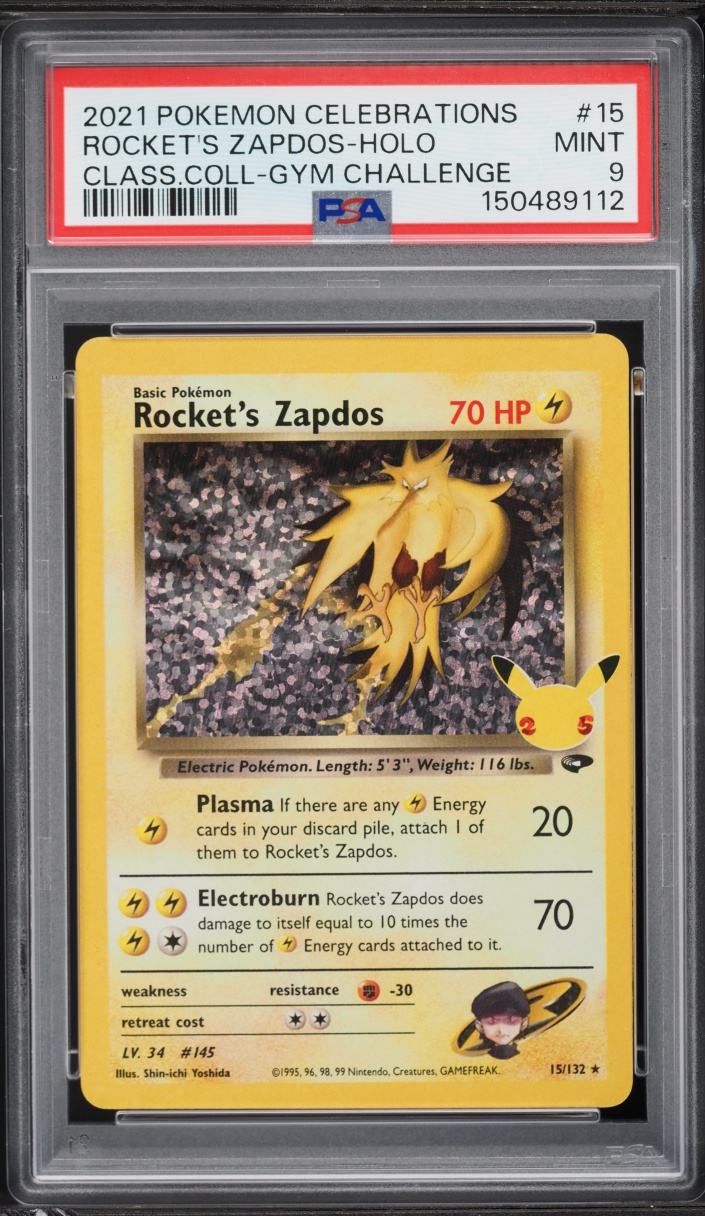 2021 Pokemon Sword & Shield Celebrations Classic Holo Rocket's Zapdos #15 PSA 9 MINT
