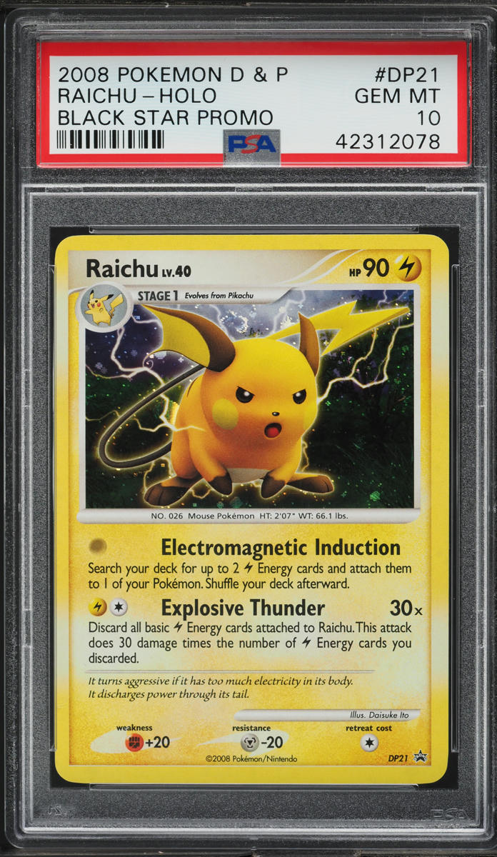 2008 Pokemon Diamond & Pearl Black Star Promo Holo Raichu #DP21 PSA 10 GEM MINT