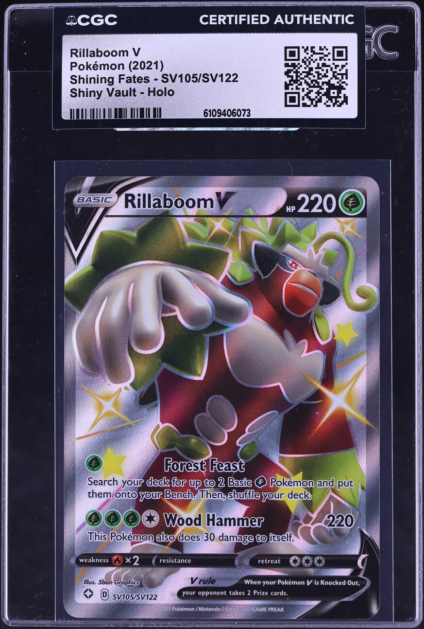 2021 Pokemon Sword & Shield Shining Fates Full Art Shiny Rillaboom V #SV105 CGC AUTH