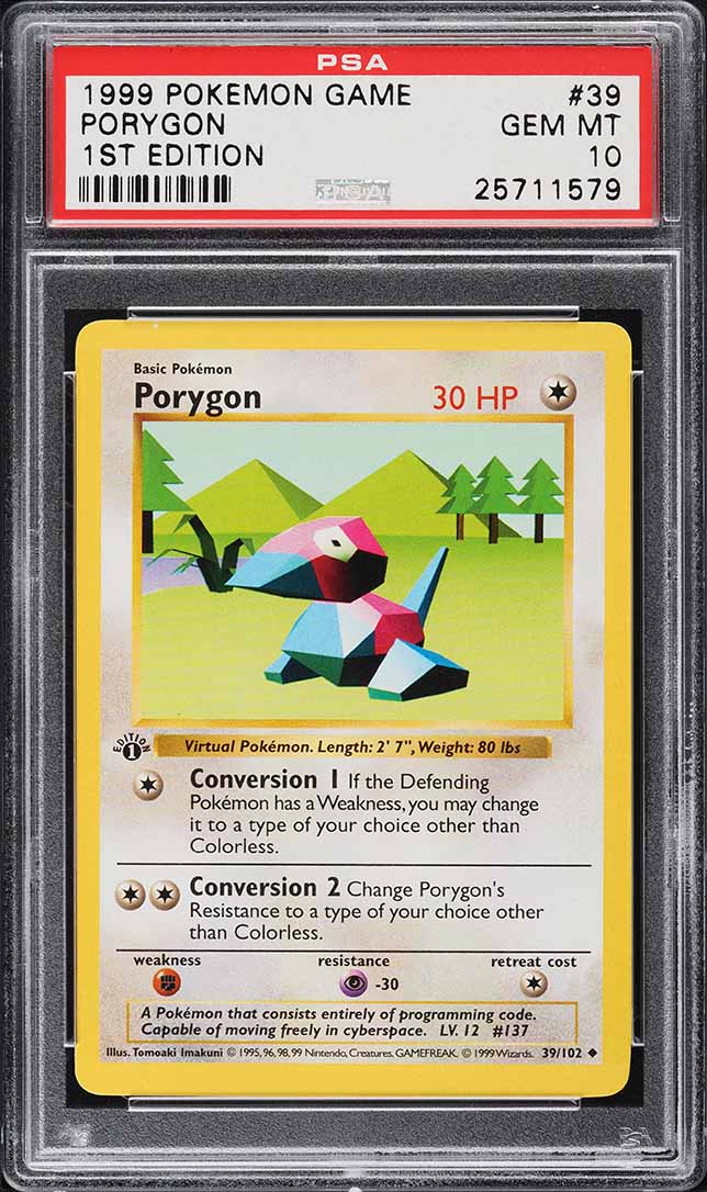 1999 Pokemon Base Set Shadowless 1st Edition Porygon #39 PSA 10 GEM MINT