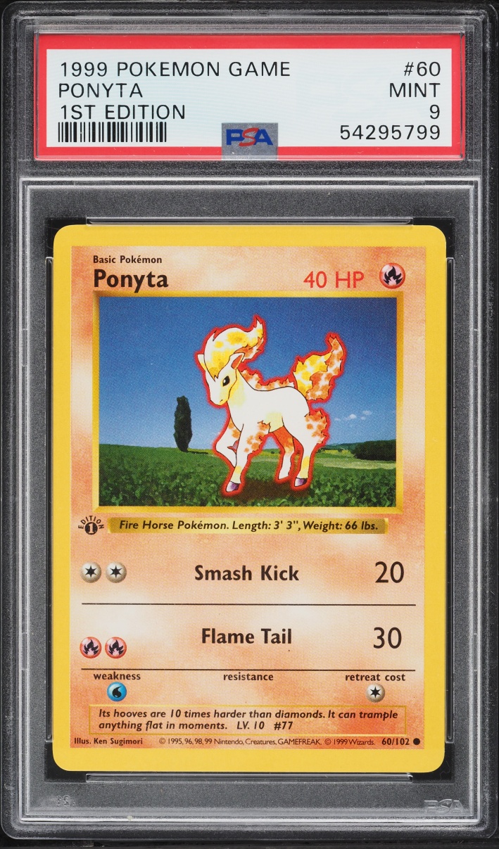 1999 Pokemon Base Set Shadowless 1st Edition Ponyta #60 PSA 9 MINT