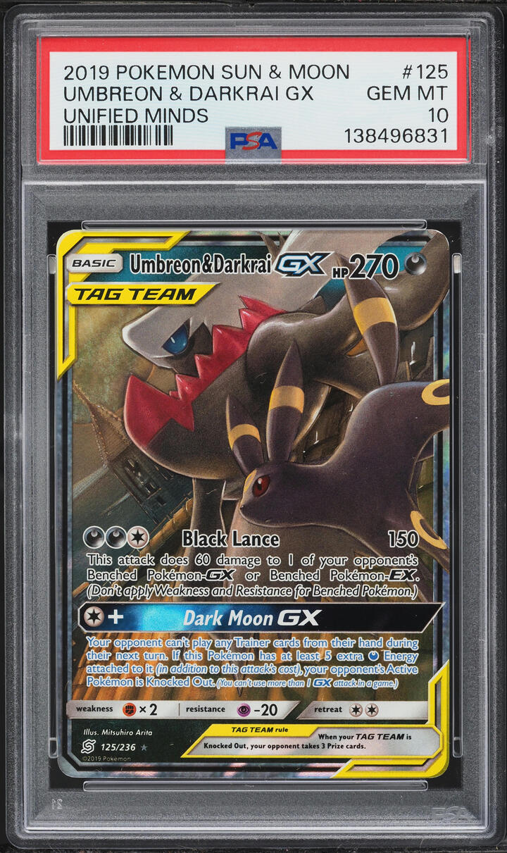 2019 Pokemon Sun & Moon Unified Minds Alt Art Umbreon & Darkrai GX #125 PSA 10 GEM MINT