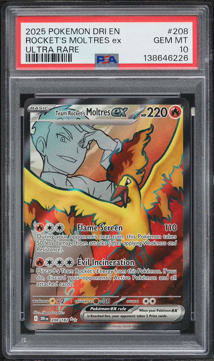 2025 Pokemon Scarlet & Violet Destined Rivals Full Art Team Rocket's Moltres ex #208 PSA 10 GEM