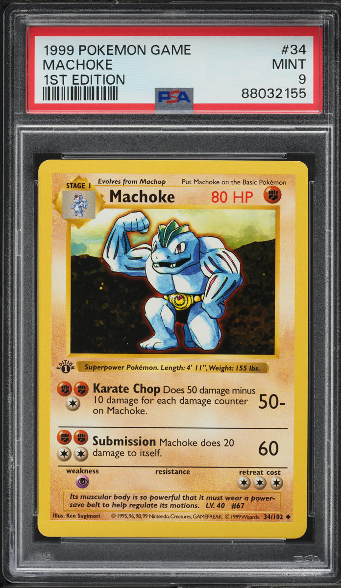 1999 Pokemon Base Set Shadowless 1st Edition Machoke #34 PSA 9 MINT