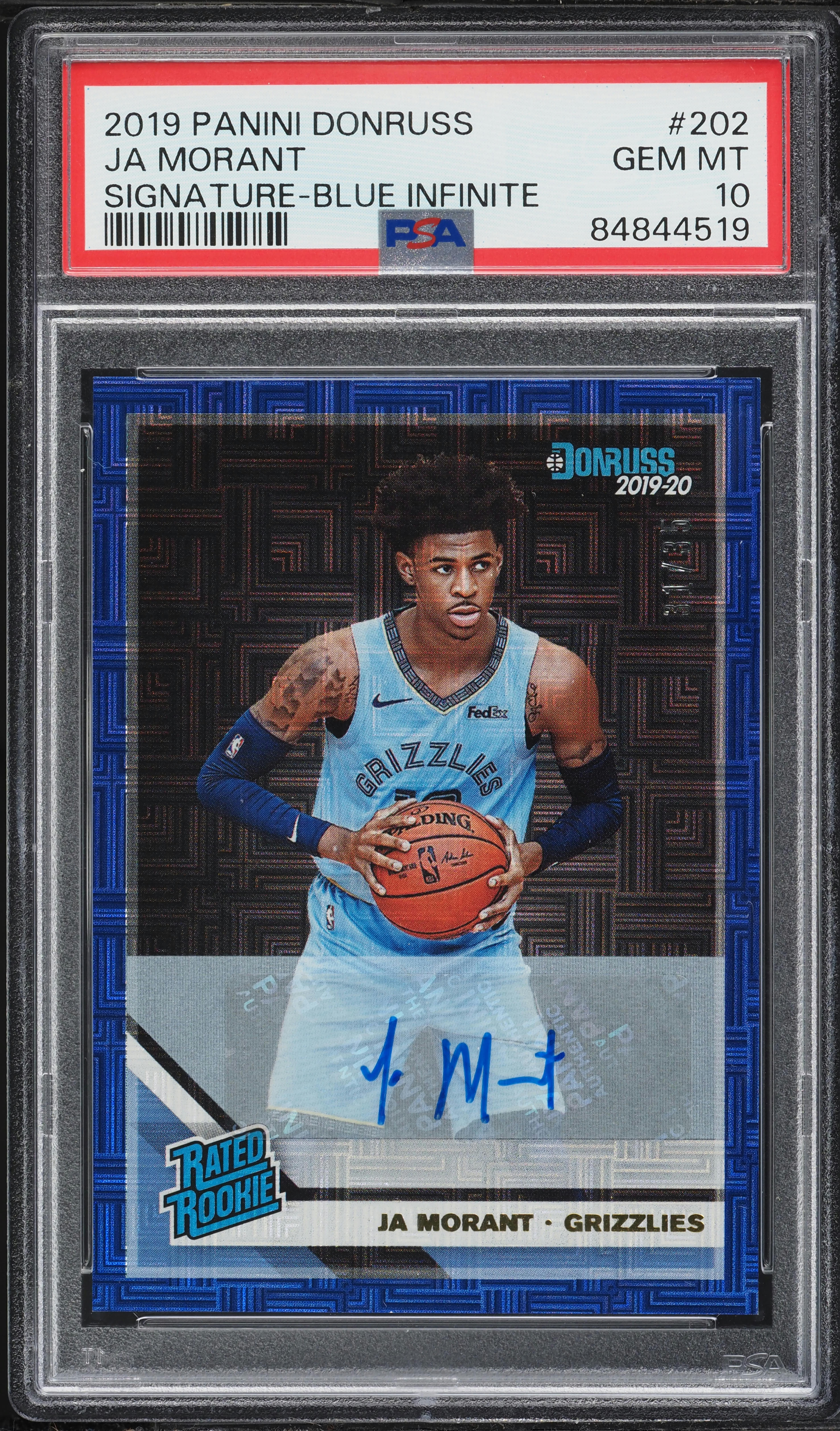 2019 Donruss Blue Infinite Ja Morant ROOKIE AUTO /35 #202 PSA 10