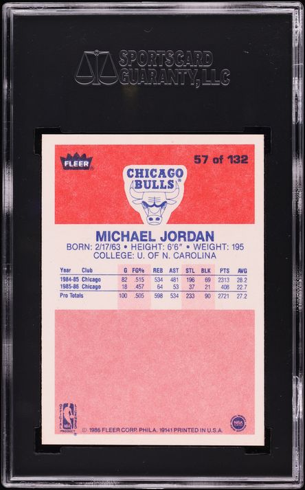 1986 Fleer Basketball Michael Jordan ROOKIE #57 SGC 10 GEM MINT