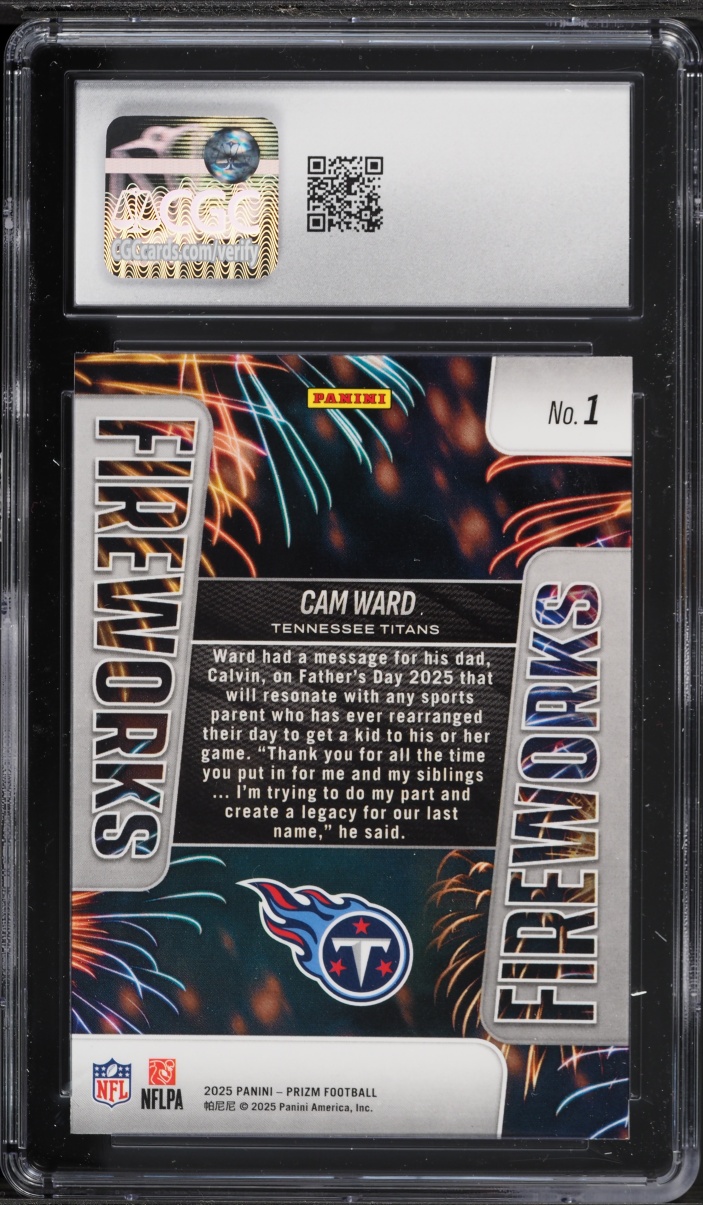 2025 Panini Prizm Fireworks Cam Ward ROOKIE #1 CGC 8 NM-MT