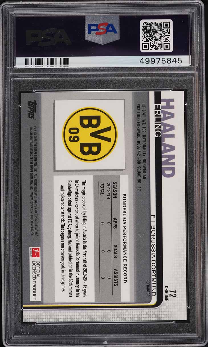 2019 Topps Chrome Bundesliga Refractor Erling Haaland ROOKIE #72 PSA 10 GEM MINT