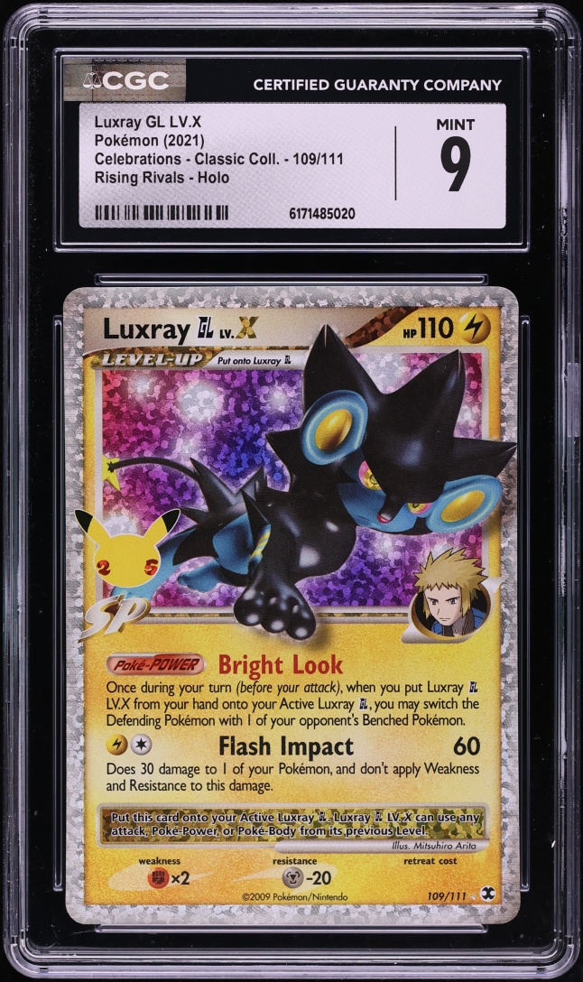 2021 Pokemon Sword & Shield Celebrations Rising Rivals Holo Luxray GL LV.X #109 CGC 9 MINT