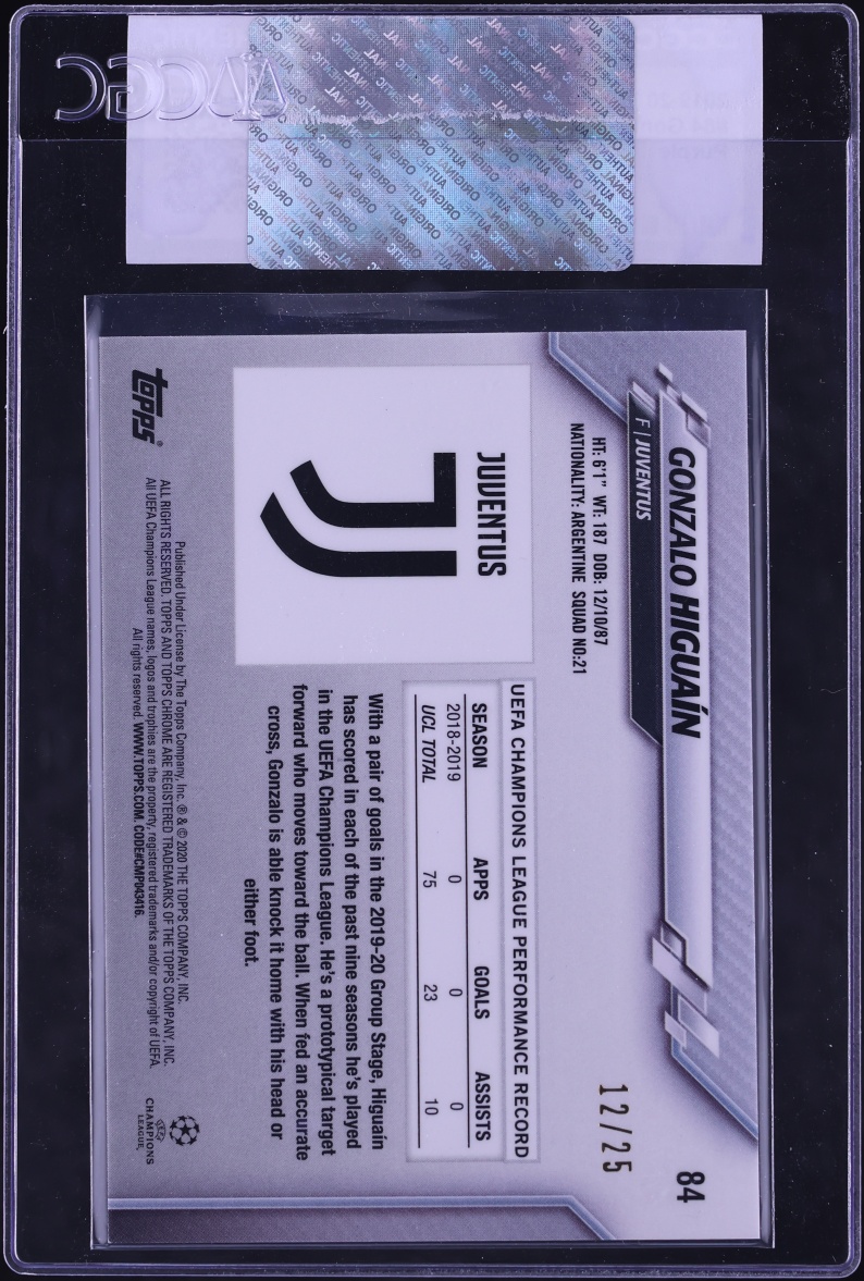 2019 Topps Chrome Sapphire UEFA Champions League Purple Gonzalo Higuain /25 #84 CGC AUTH