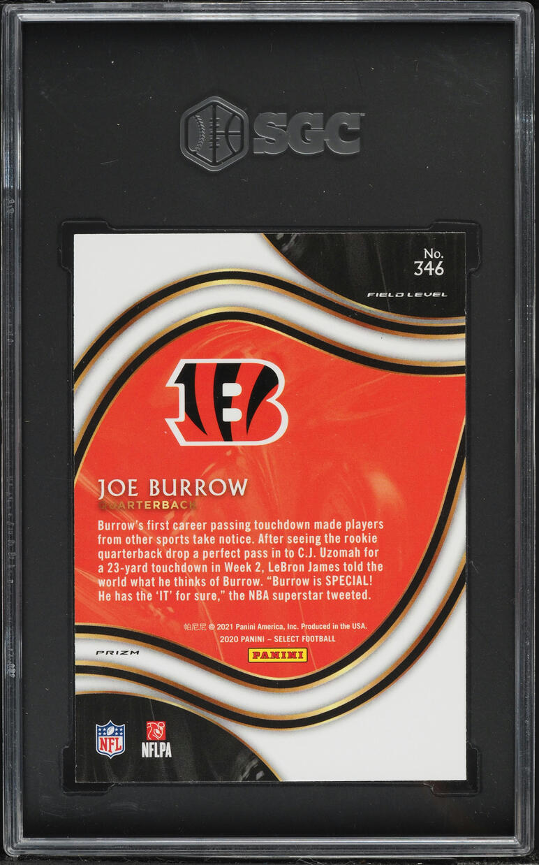 2020 Select Field Level Silver Prizm Joe Burrow ROOKIE #346 SGC 10 GEM MINT