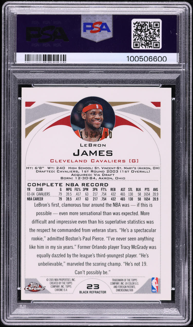 2004 Topps Chrome Black Refractor LeBron James /500 #23 PSA 8 NM-MT