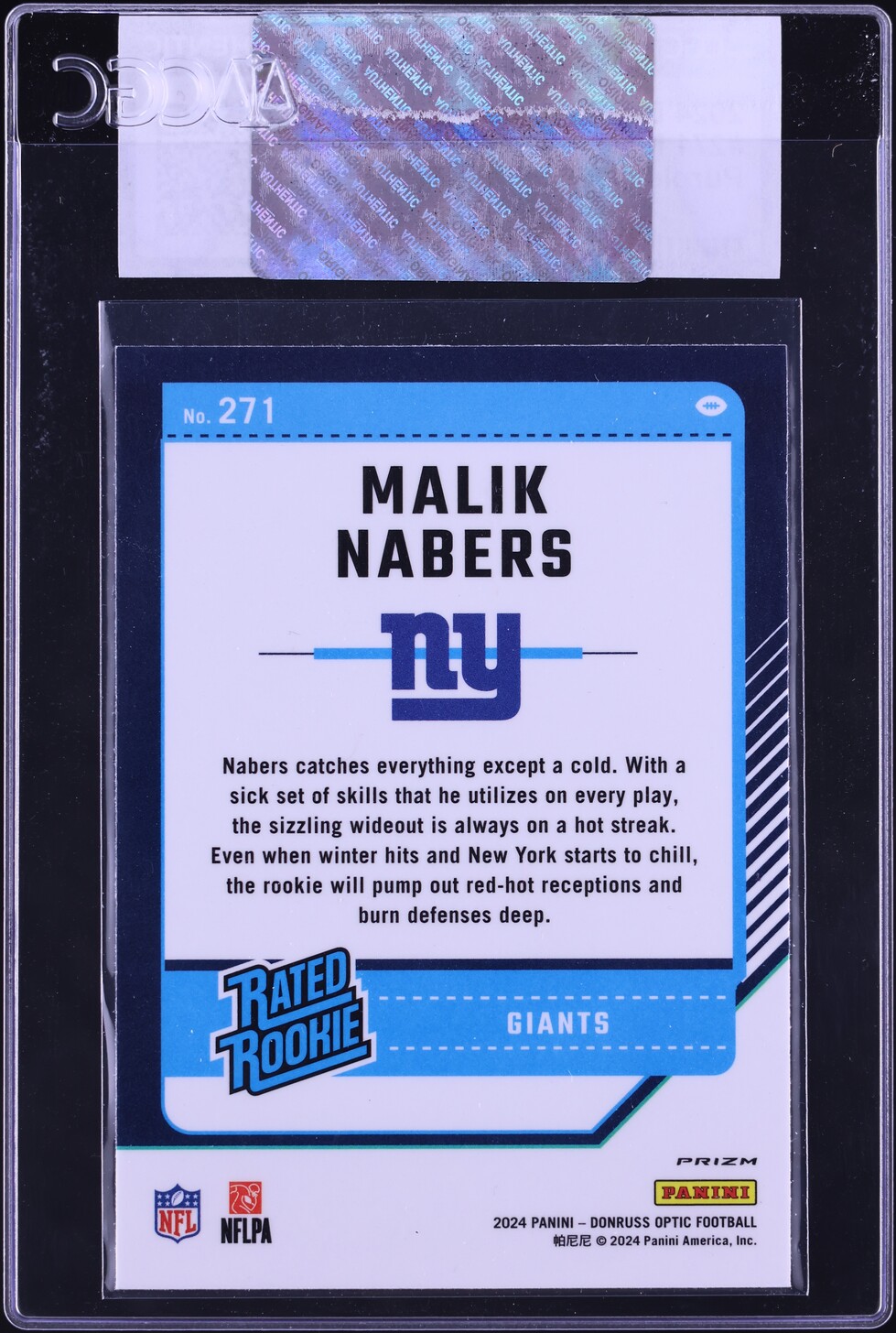 2024 Donruss Optic Purple Shock Malik Nabers ROOKIE #271 CGC AUTH