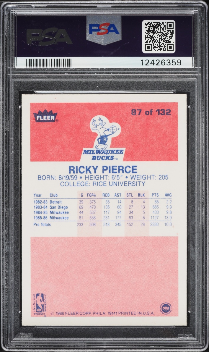 1986 Fleer Basketball Ricky Pierce #87 PSA 9 MINT