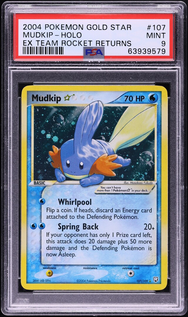 2004 Pokemon EX Team Rocket Returns Holo Mudkip Gold Star #107 PSA 9 MINT