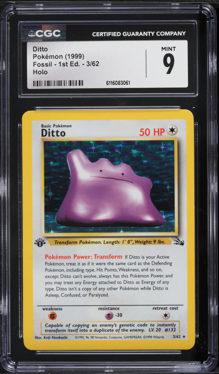 1999 Pokemon Fossil 1st Edition Holo Ditto #3 CGC 9 MINT
