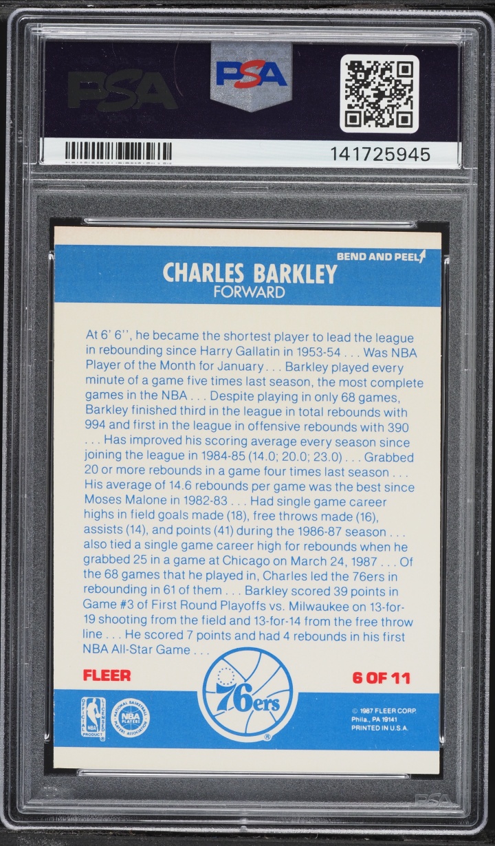 1987 Fleer Sticker Charles Barkley #6 PSA 8 NM-MT