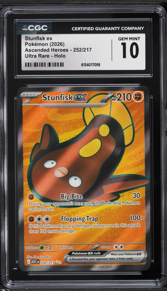 2026 Pokemon Mega Evolution Ascended Heroes Full Art Stunfisk EX #252 CGC 10 GEM MINT