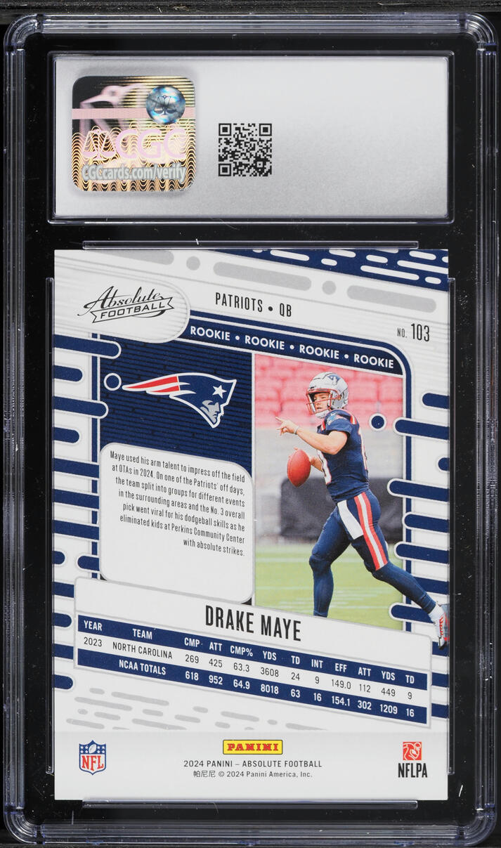 2024 Absolute Football Drake Maye ROOKIE #103 CGC 10 GEM MINT