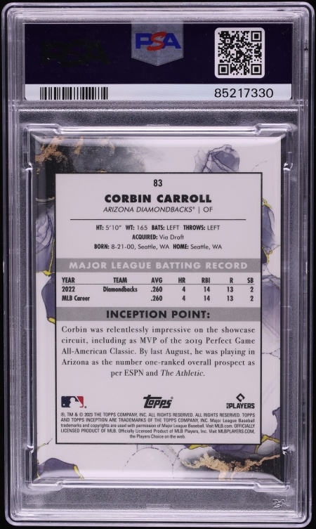 2023 Topps Inception Green Corbin Carroll ROOKIE #83 PSA 10 GEM MINT