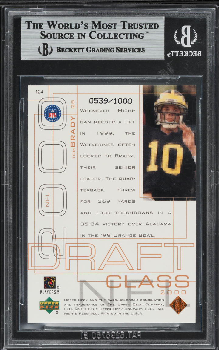 2000 Upper Deck Pros & Prospects Tom Brady ROOKIE /1000 #124 BGS 9 MINT