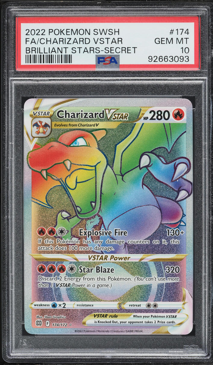 2022 Pokemon Sword & Shield Brilliant Stars Rainbow Rare Charizard VSTAR #174 PSA 10 GEM MINT