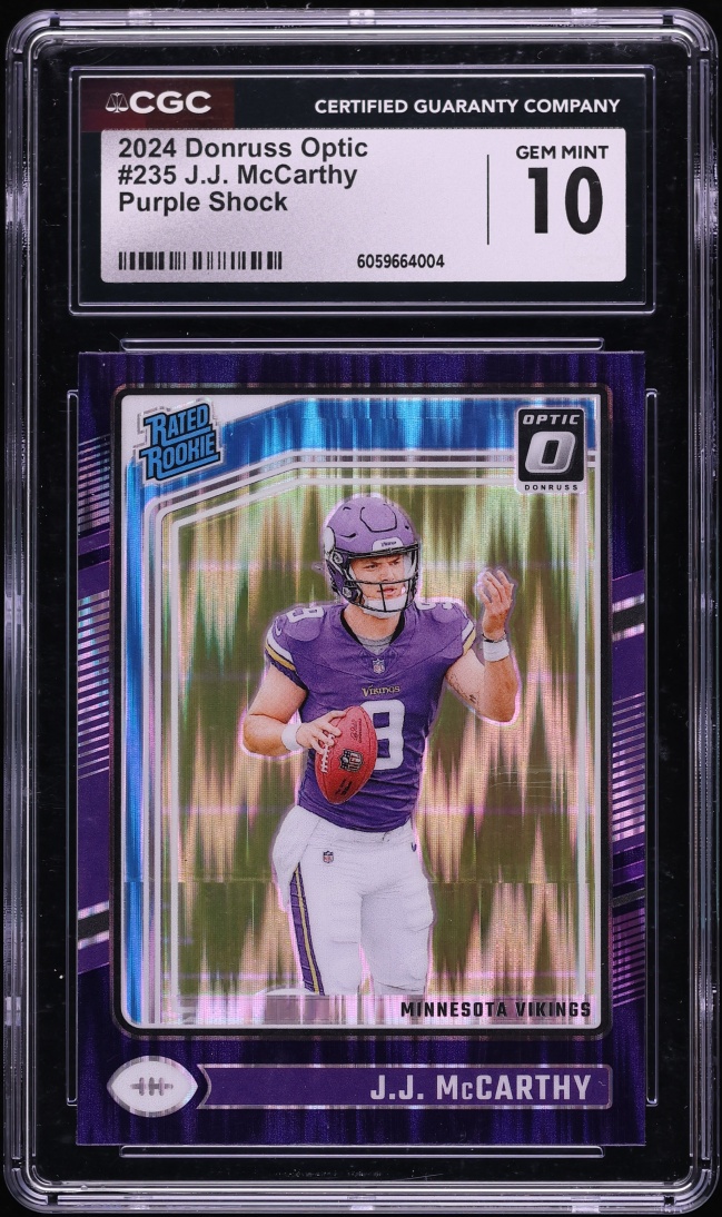 2024 Donruss Optic Purple Shock Prizm J.J. McCarthy ROOKIE #235 CGC 10 GEM MINT