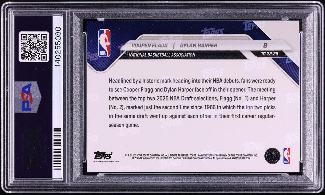 2025 Topps Now Cooper Flagg & Dylan Harper ROOKIE #8 PSA 10 GEM MINT