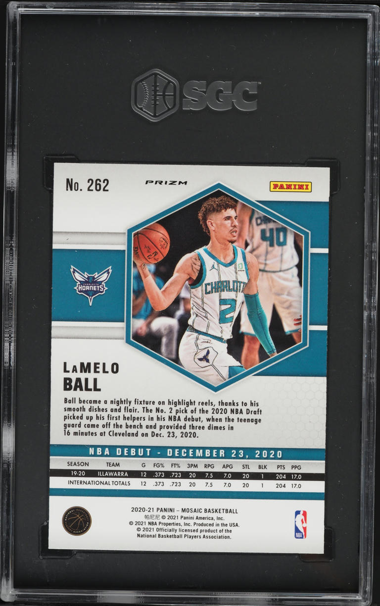 2020 Panini Mosaic NBA Debut Green Prizm LaMelo Ball ROOKIE #262 SGC 9.5 MINT+