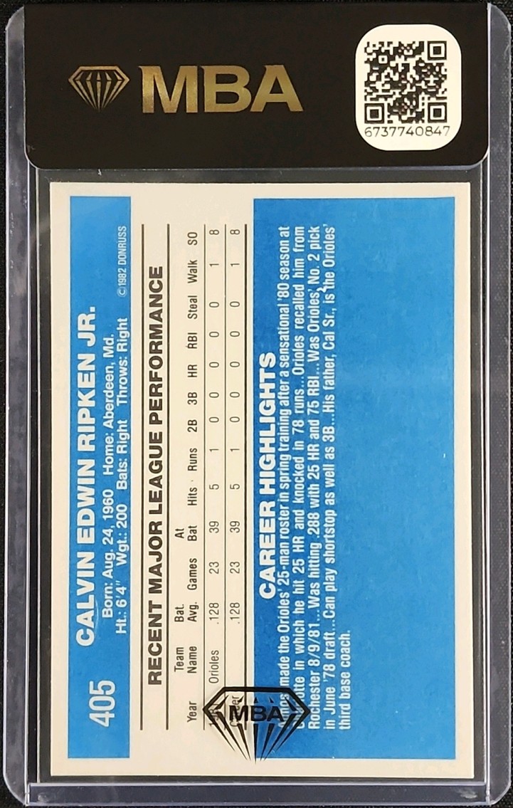 1982 Donruss Cal Ripken Jr. ROOKIE #405 MBA AUTH on Fanatics Collect
