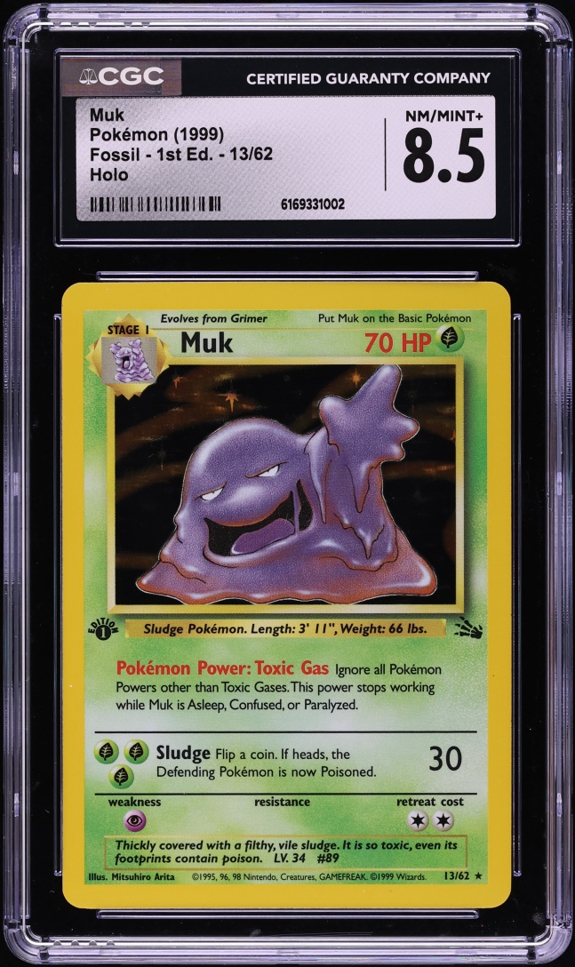 1999 Pokemon Fossil 1st Edition Holo Muk #13 CGC 8.5 NM-MT+