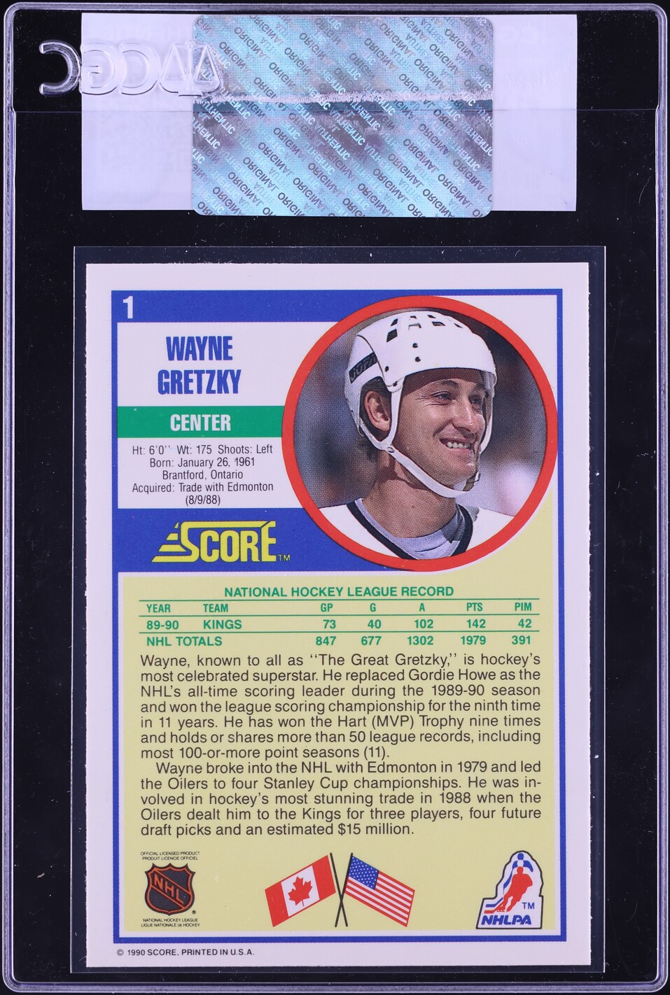 1990 Score Hockey Wayne Gretzky #1 CGC AUTH