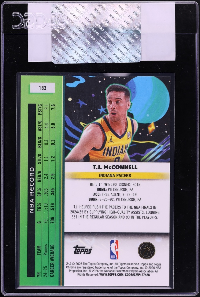 2025 Topps Chrome Cosmic Orange Galactic Refractor T.J. McConnell /25 #183 CGC AUTH